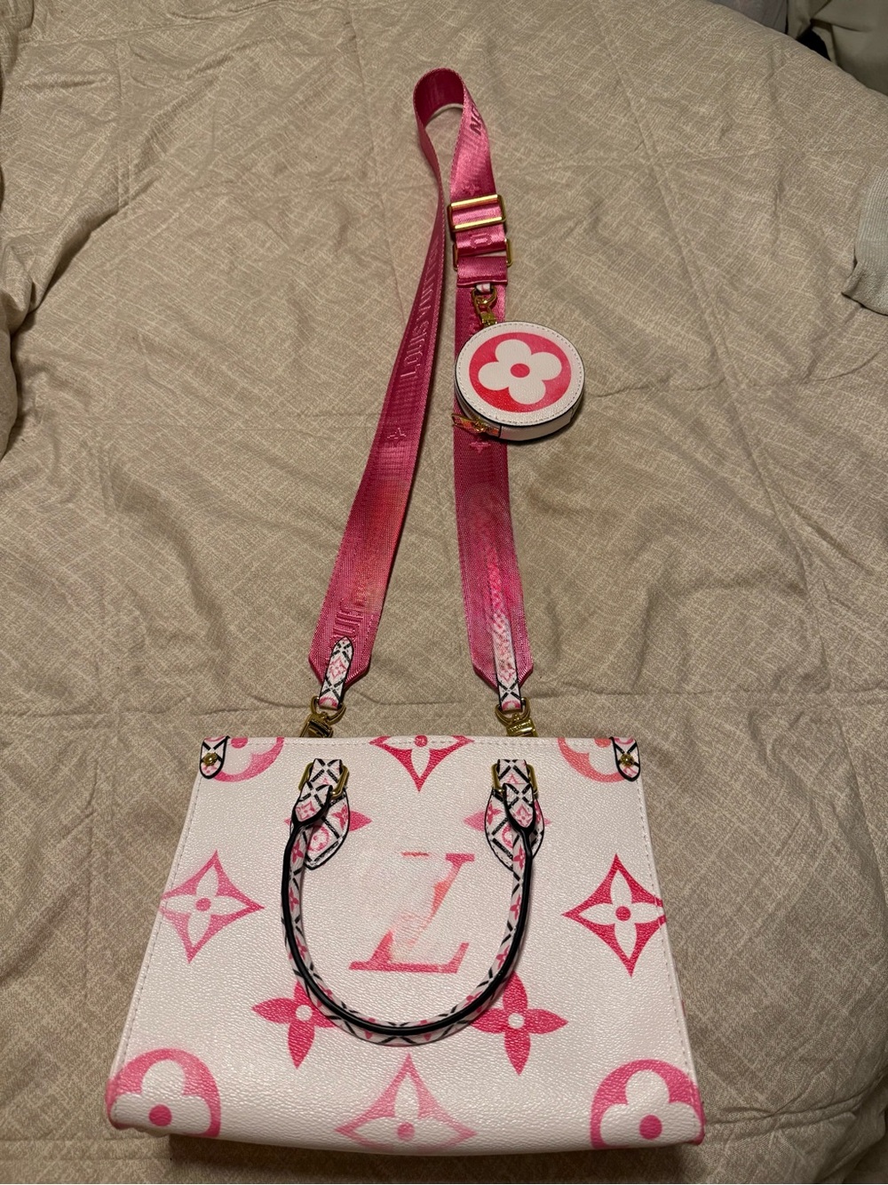 Pink Monogram Tote with Detachable Strap